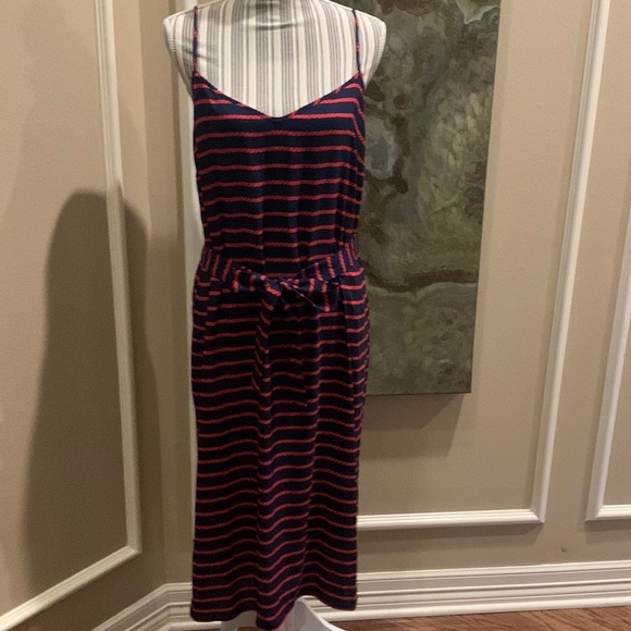 Ann Taylor Rope Stripe Nautical Dress. Adjustable red straps. - Picture 3 of 5